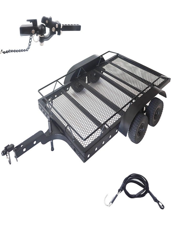 HOPLEX مقطورة سيارات HOPLEX 1/10 RC، مقطورة معدنية شديدة التحمل لسيارات التحكم عن بعد 1/10 TRX4 TRX6 SCX10 Gen7 Gen8، تتضمن مستقبل وصلة جر وحزام ونش حركي - Image 1